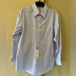 Roundtree & Yorke Gold Label blue pinstripe dress shirt 16 x 35 Fitted